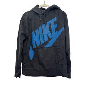 Vintage NWT Nike Hoodie Mens Large Black Blue Logo Pullover Sweatshirt Cotton Bl